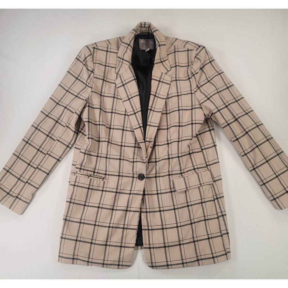 ASOS Womens Plaid Blazer Jacket US 8 UK 12 Beige Windowpane Career Office‎